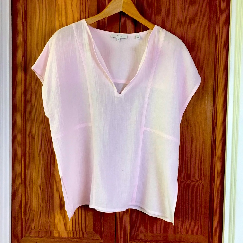 Vince Seamed Popover Top, Peony Pink